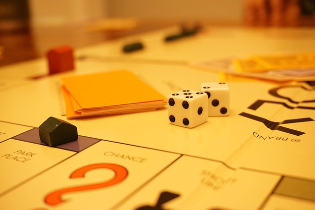 Picture of a Monopoly playing board with dice.